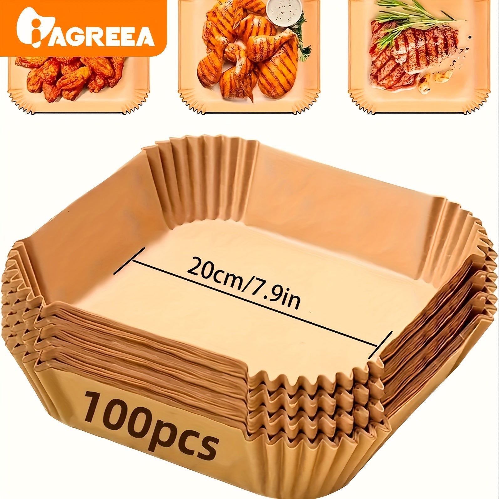 Kvadrat bir martalik qog'oz linerslar uchun havo fritöz 50-200 dona, yopishqoqsiz, oqib ketmas, yog' va suvga chidamli