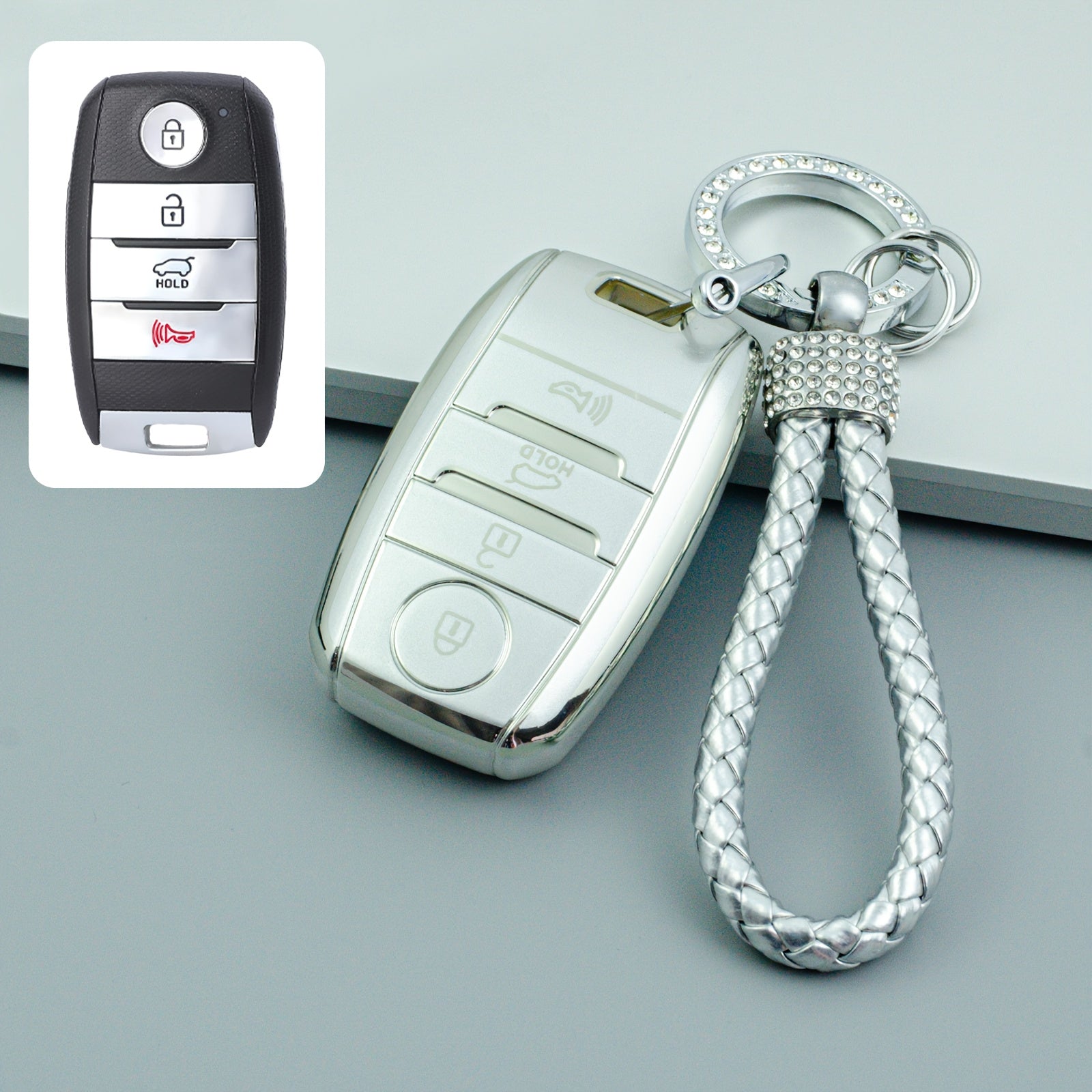 Universal TPU Car Key Case Cover with Keychain for Kia Models