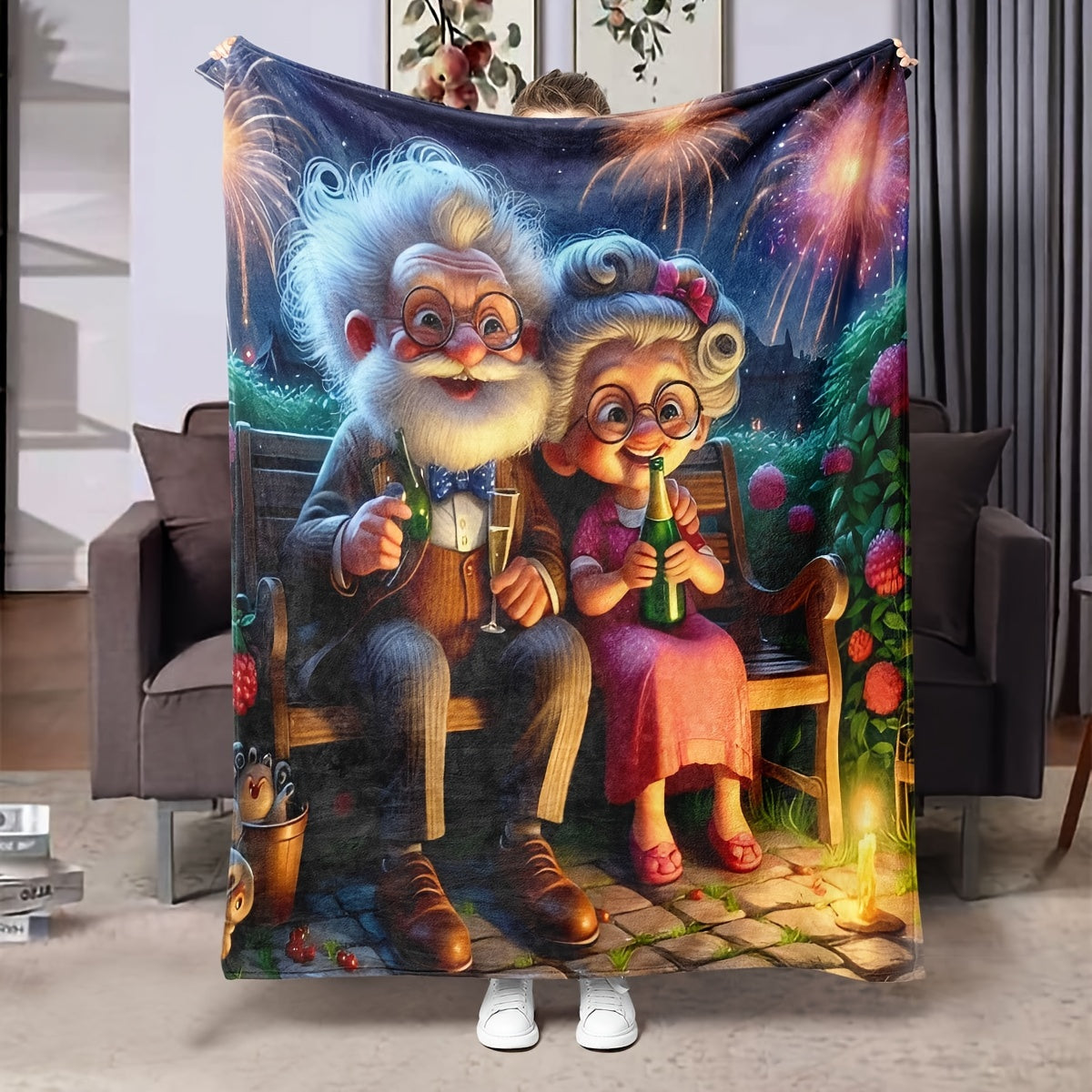 Grandparents Flannel Blanket New Year's Print Ultra-Soft Plush Fleece Gift