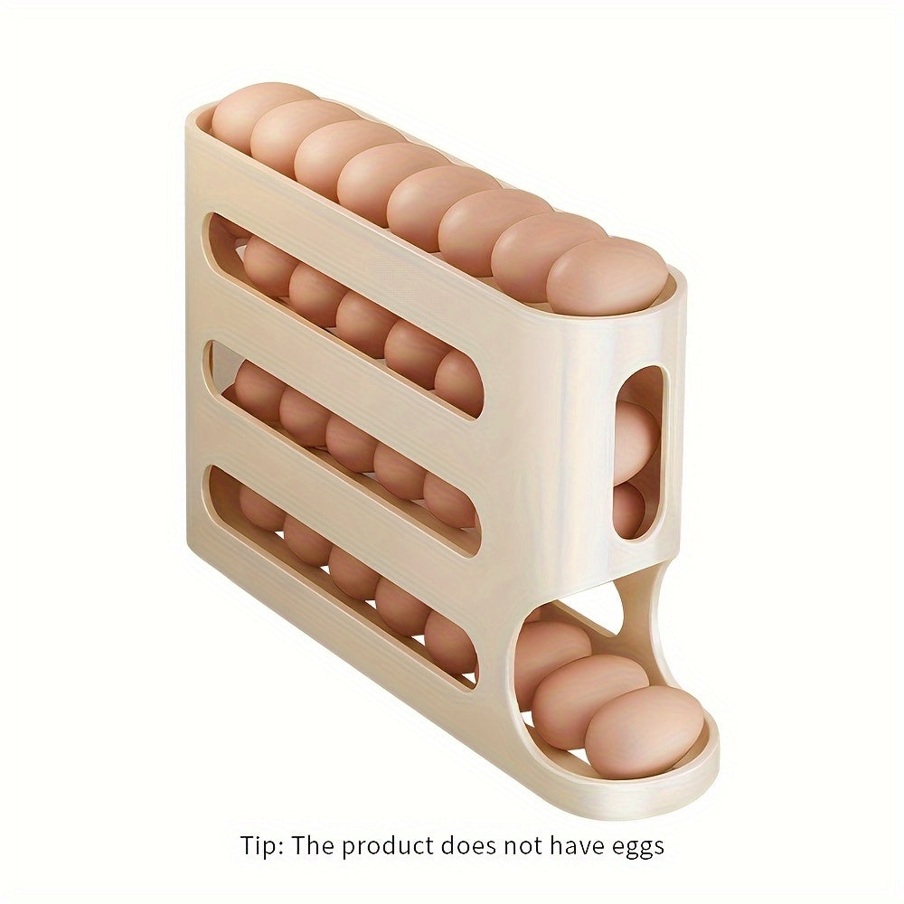 Bandeja de almacenamiento para huevos de nevera, plástico de grado alimentario, beige, organizador de 3 niveles