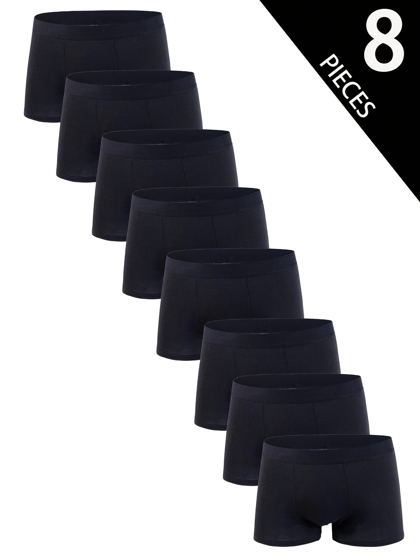 8 dona erkaklar uchun nafas oladigan paxta boxer shortlari, bir rangda, qulaylik uchun cho'ziluvchan va yumshoq.