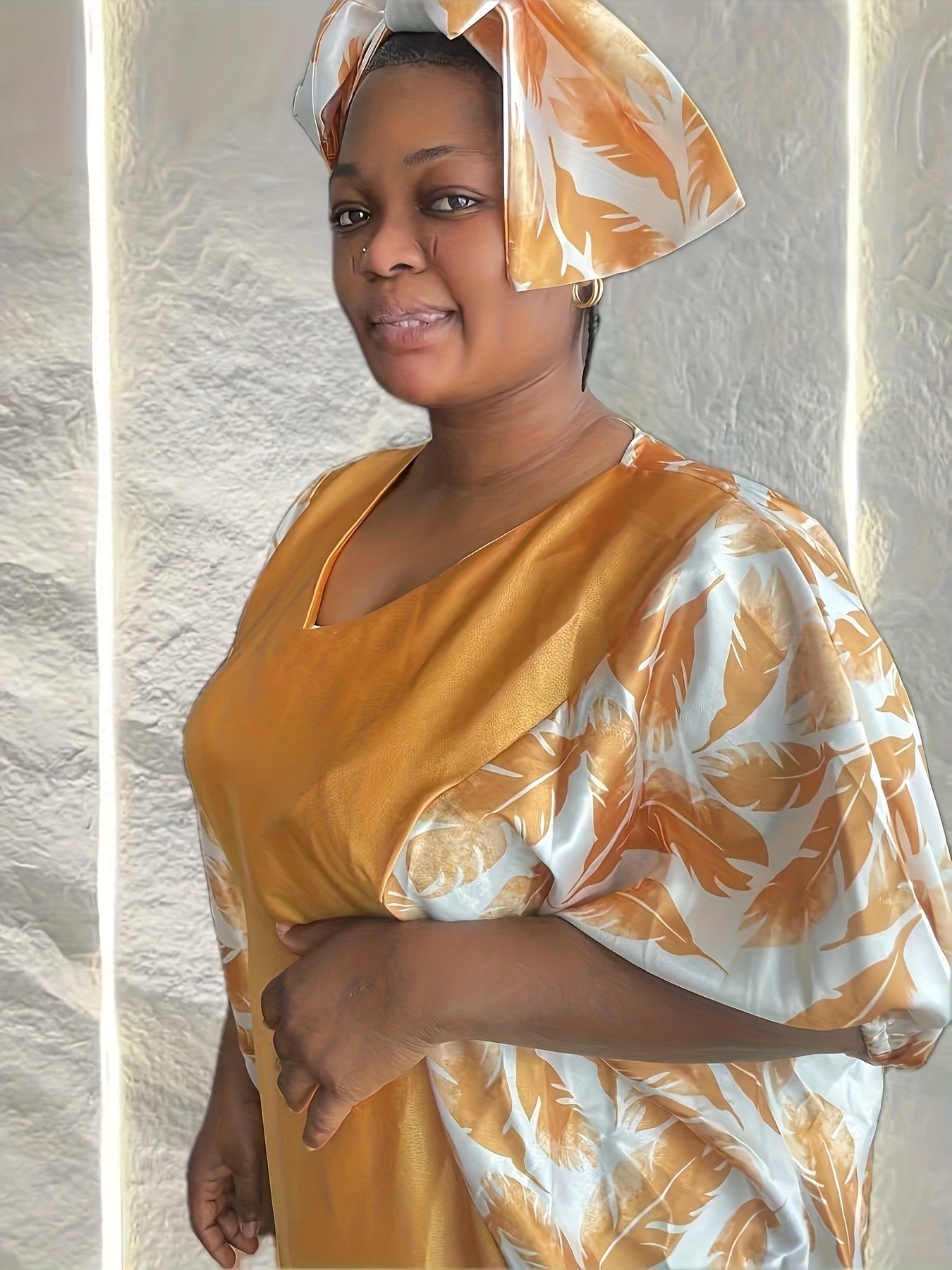 Plus Size Elegant V-Neck Kaftan Dress for Women Floral Print Loose Fit