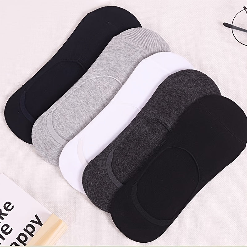 Men's Solid Color Boat Socks 5 Pairs Silicone Anti-Slip Low-Cut Summer Spring