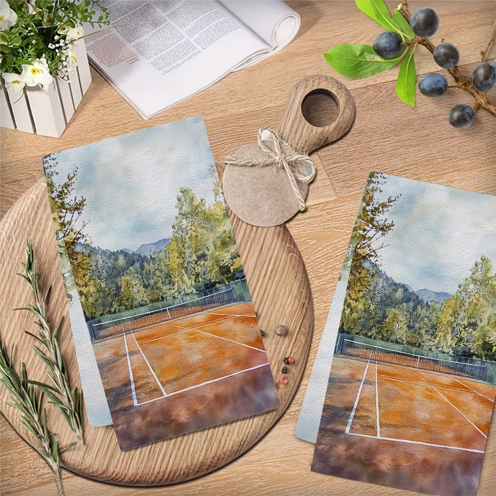 2 ta oshxona sochiq to'plami, Pastel Tennis maydoni dizayni, juda yumshoq va yuqori so'riluvchi idish qo'l sochiqlari, bayram bezaklari uchun mukammal, mashinada yuvish mumkin, o'lchami 16x24 dyuym - Mahsulot raqami 2KYSYS1218365