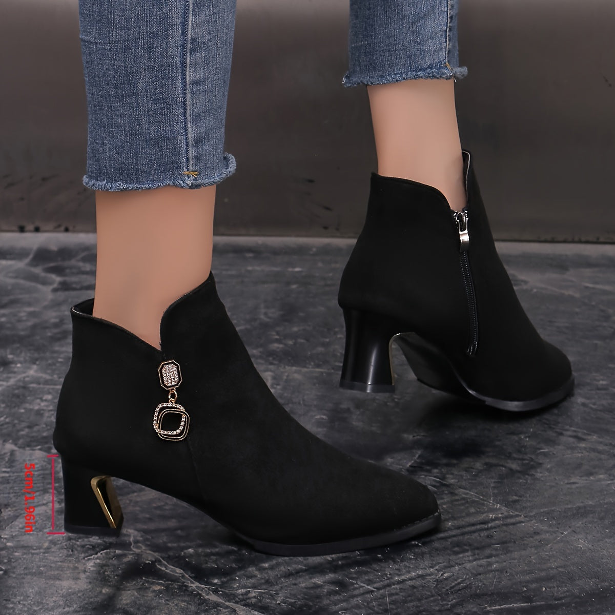 Women's Black Chelsea Ankle Boots with Plush Lining Metallic Details