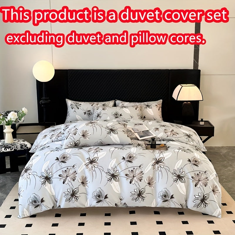 Koʻk rangli gull naqshli yostiq va yostiqchalar bilan toʻplam, 3 ta qopqoq va yostiqchalar, yumshoq polyester