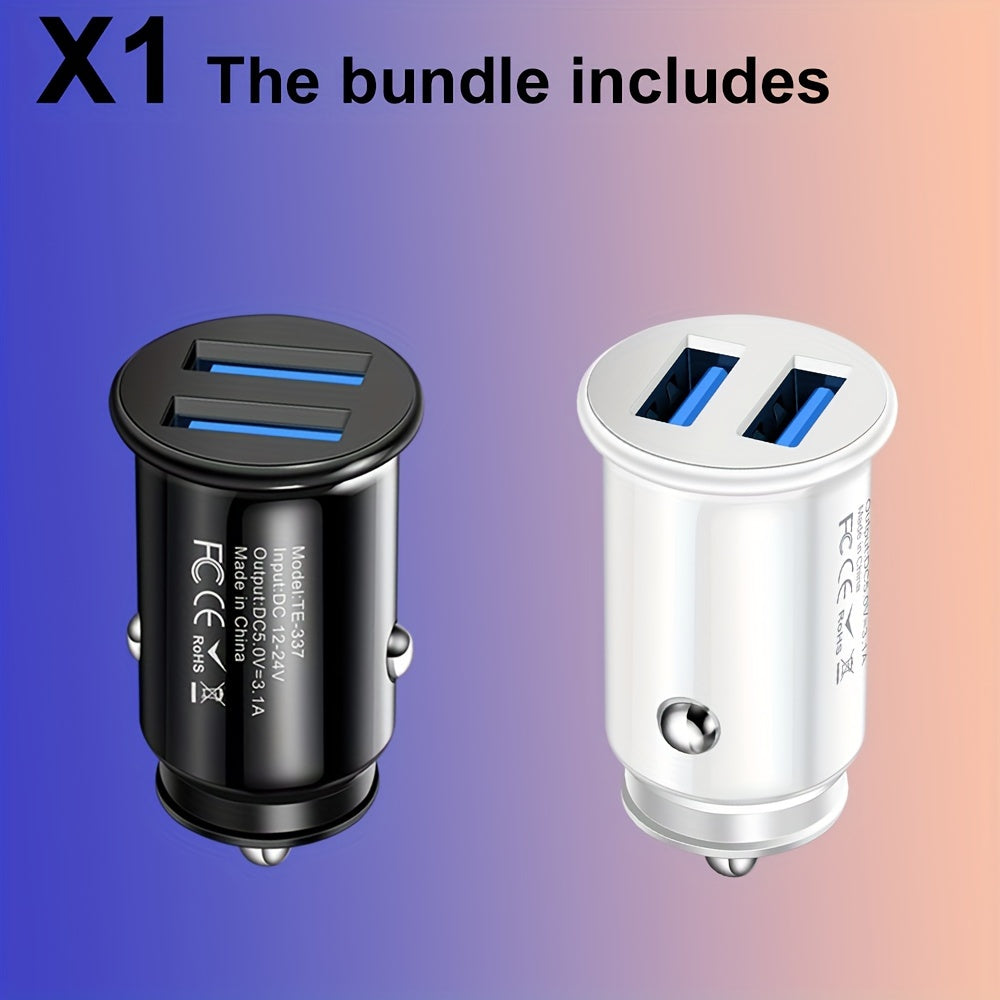 Cargador de coche USB mini 2 puertos, adaptador de carga rápida para teléfonos y dispositivos
