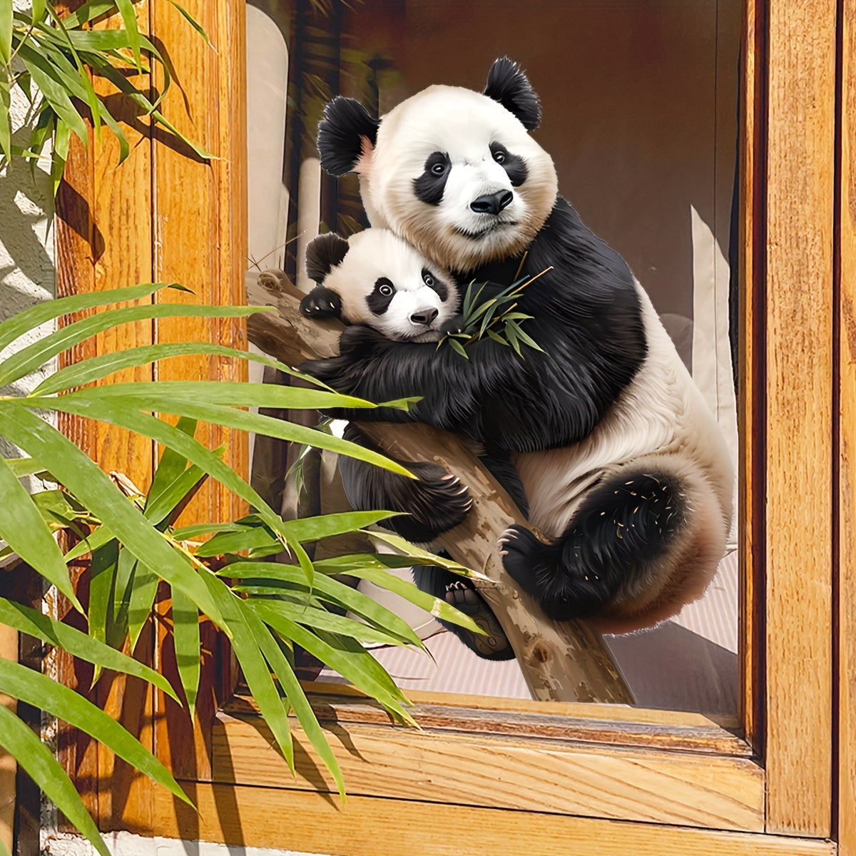 Dual-Sided Panda Family Window Cling Reusable Vinyl Decal for Home Office Decor