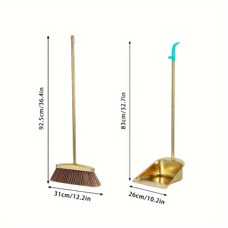 Stainless Steel Broom and Dustpan Set with Serrated Edge Long Handle Indoor Outdoor Cleaning