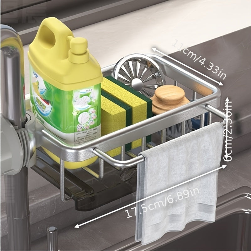 Multifunctional Kitchen Sink Storage Basket with Cloth Holder and Draining Tray