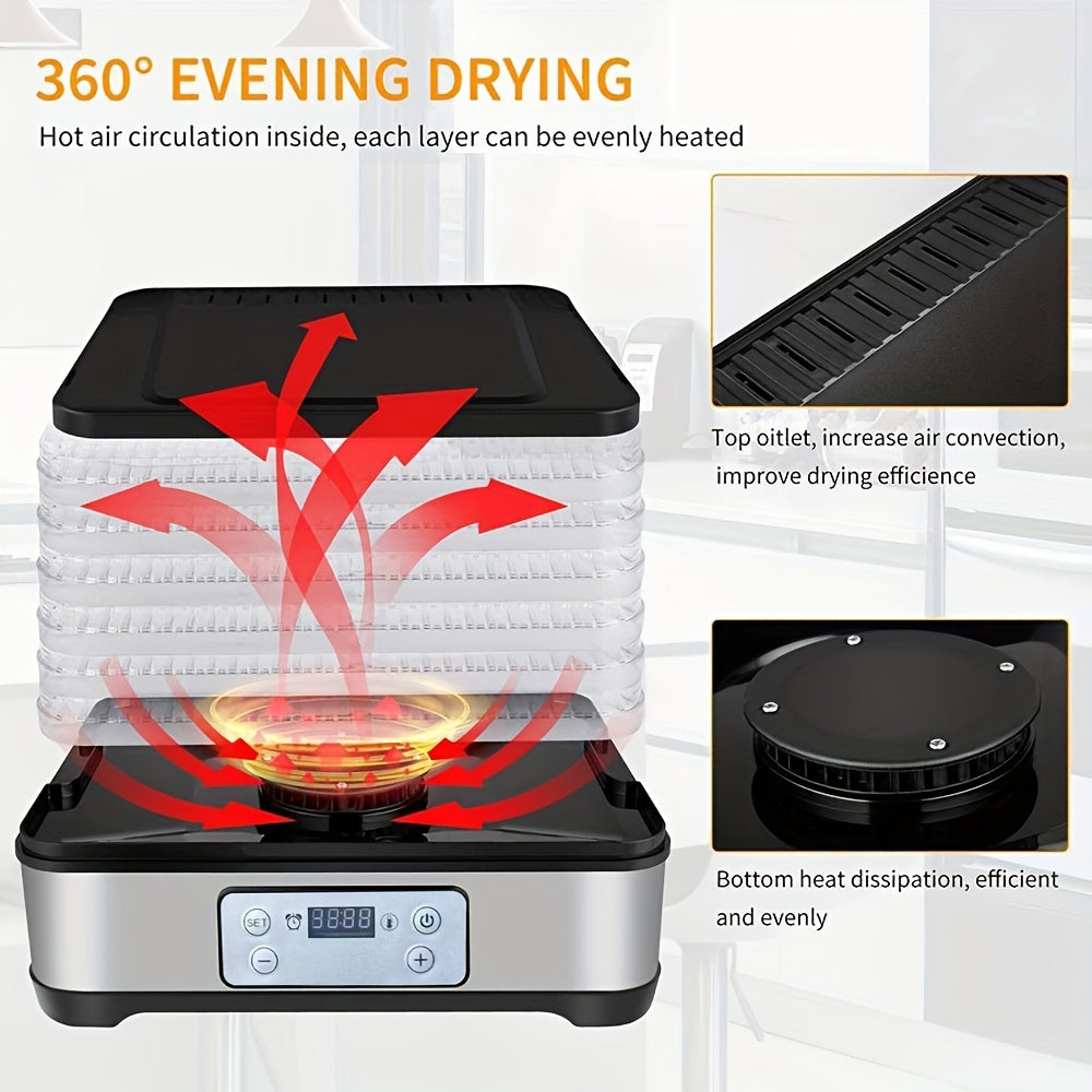 5 ta katta choyshab bilan Smart Food Dehydrator - sozlanadigan harorat, 24 soatlik taymer, o'tlar, mevalar, sabzavotlar va go'shtni quritish uchun ideal - EU rozetkasi, zanglamaydigan po'lat, qishki foydalanish uchun.