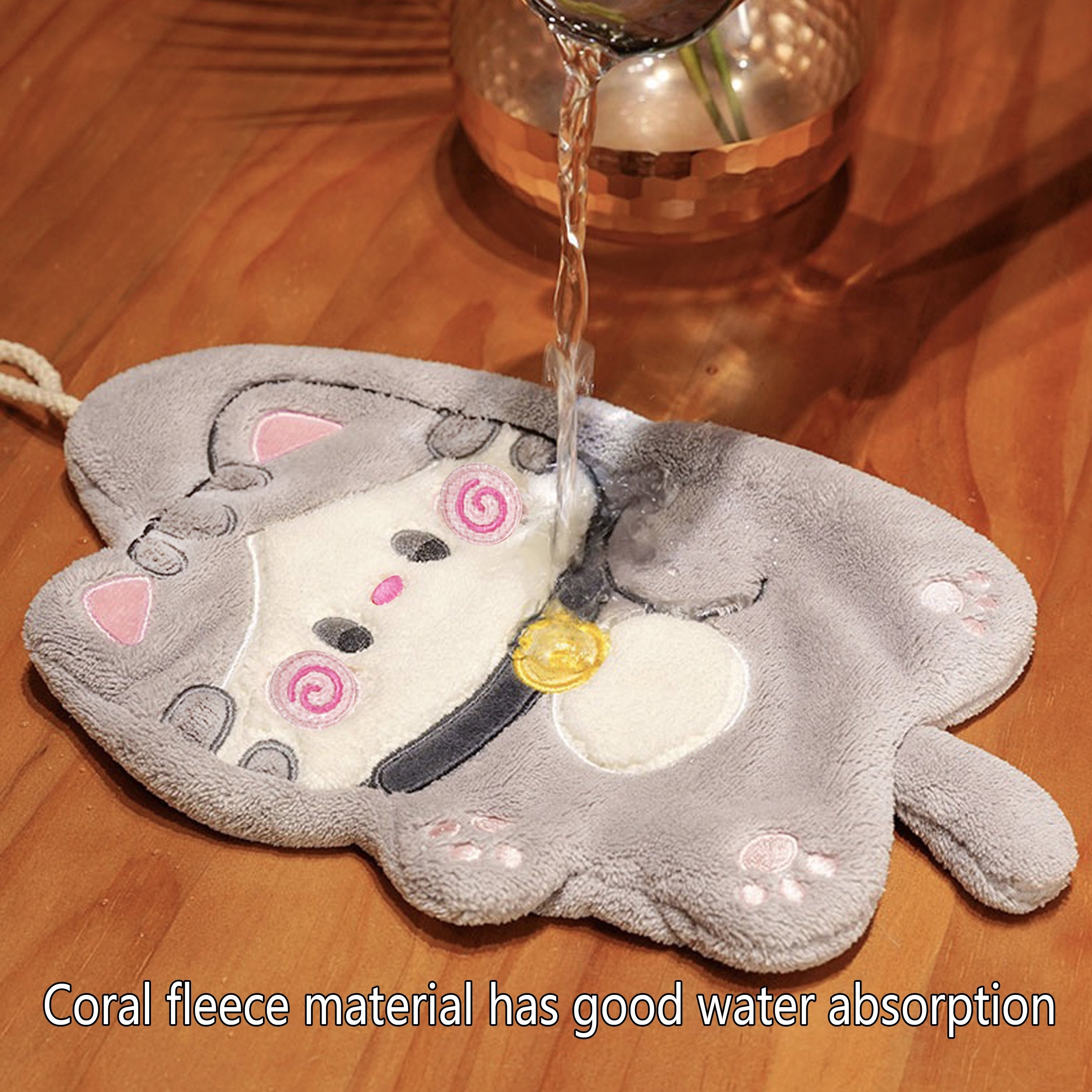 Cat-Shaped Coral Fleece Hand Towel Beige White Gray Quick-Drying Absorbent Kitchen Bathroom Bedroom