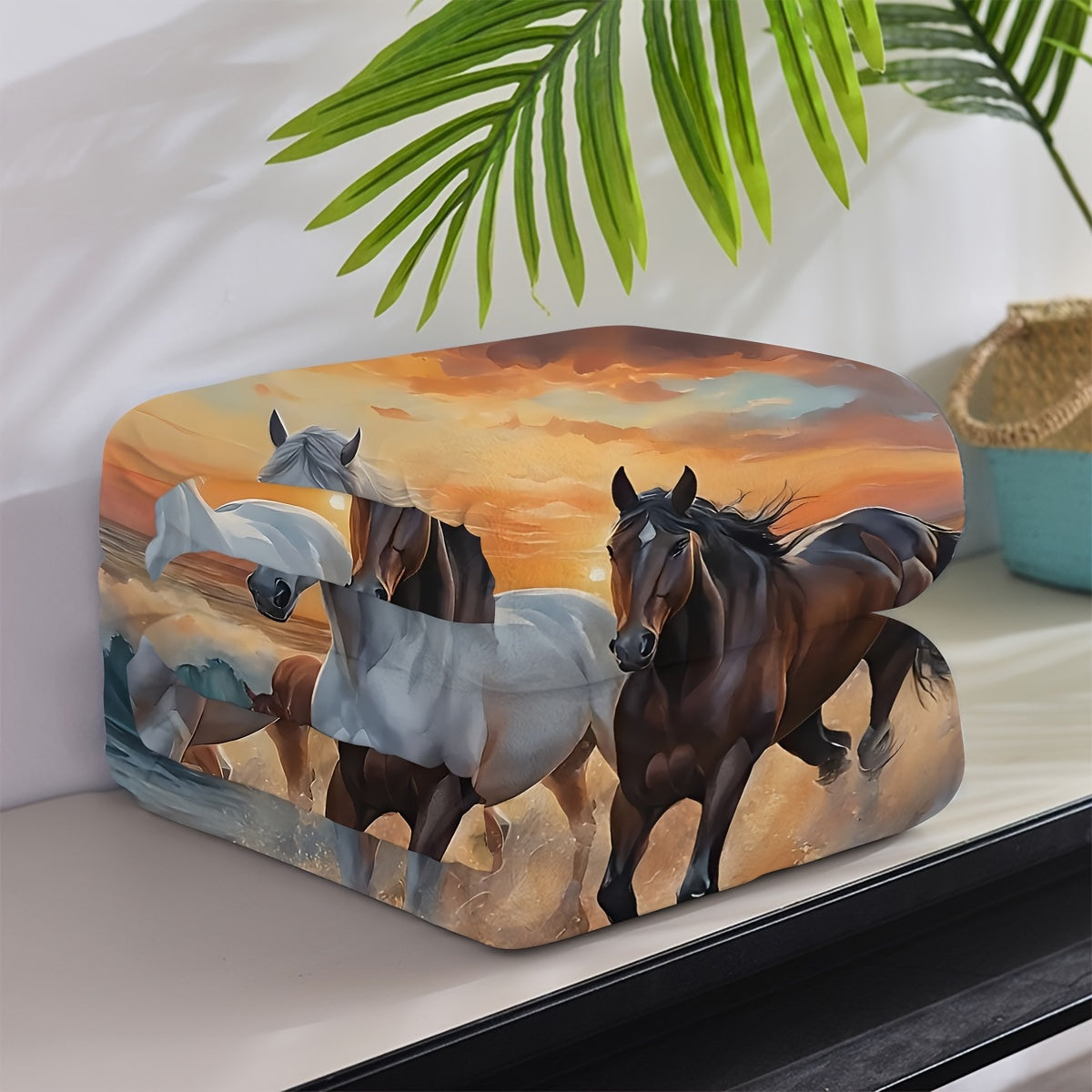 Digital Print Flannel Throw Blanket with Horses for Sofa Bed Camping All-Season