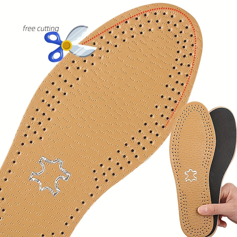 Unisex Leather Breathable Shock-Absorbing Insoles for Casual and Athletic Shoes