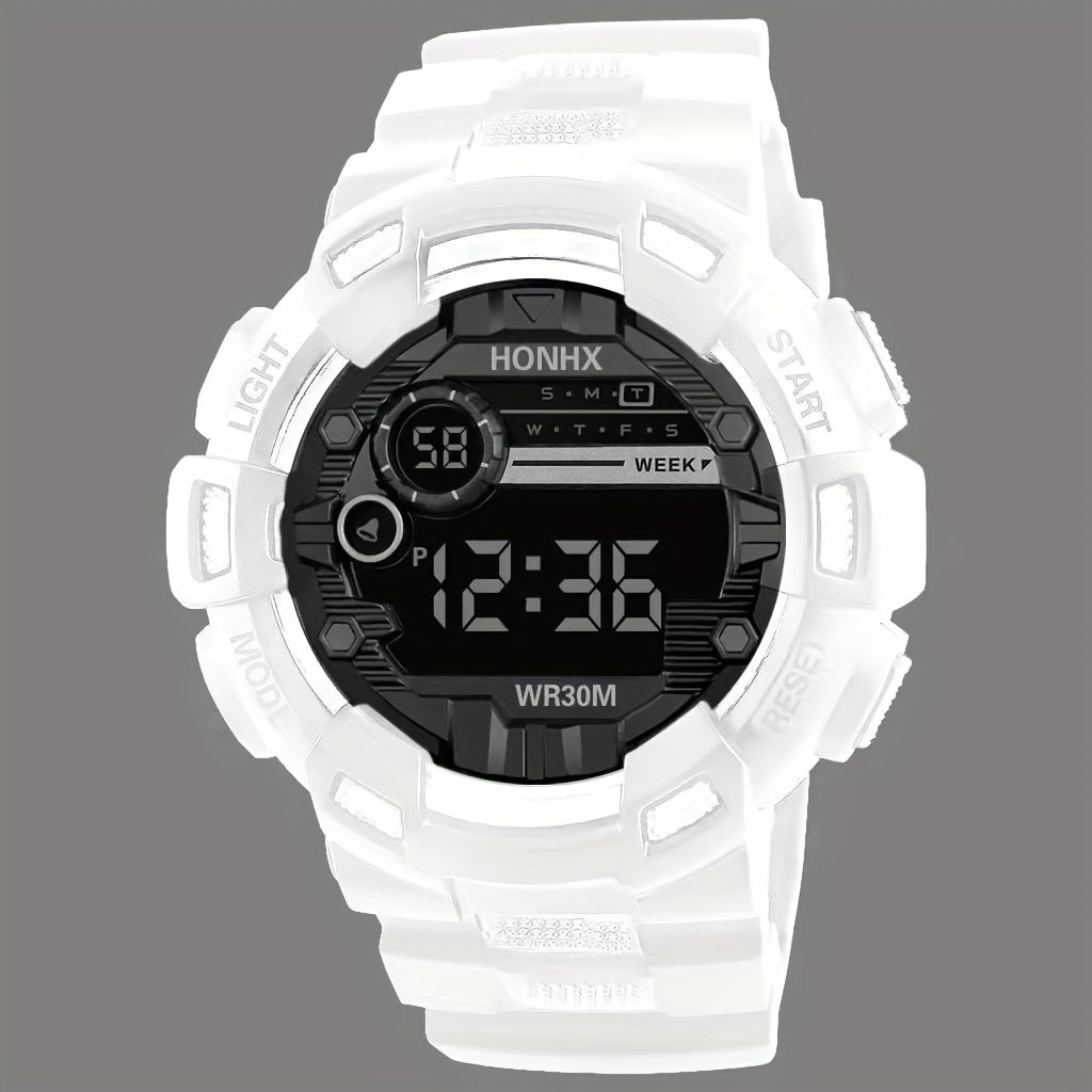 Men's Digital Sports Watch with Stopwatch Night Light and Black Plastic Band