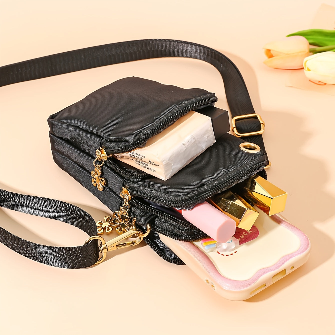 Ayollar uchun kichik yelka sumkasi, gul naqshli, kundalik ko‘p funksiyali crossbody sumka, kichik qo‘l sumkasi