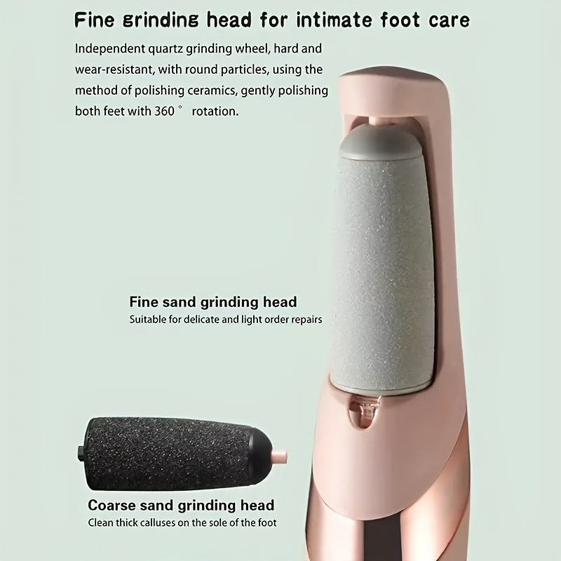 USB Rechargeable Foot Care Tool with Dual Rollers Pink and Gold for Home Spa