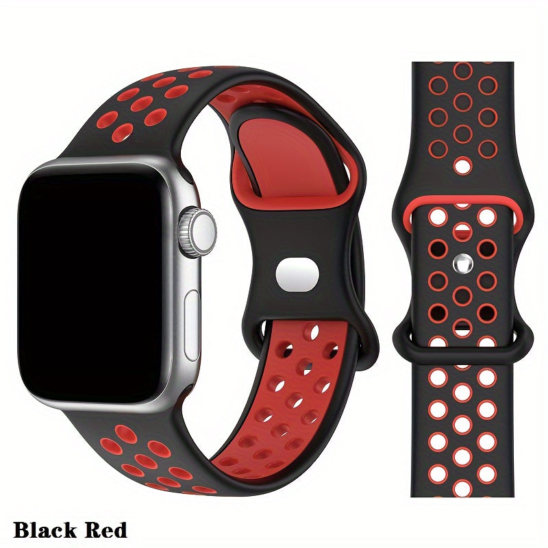 Breathable Silicone Sport Watch Band for Apple Watch 38mm-45mm Compatible with Series SE/8/7/6/5/4/3/2 in Grey and Black