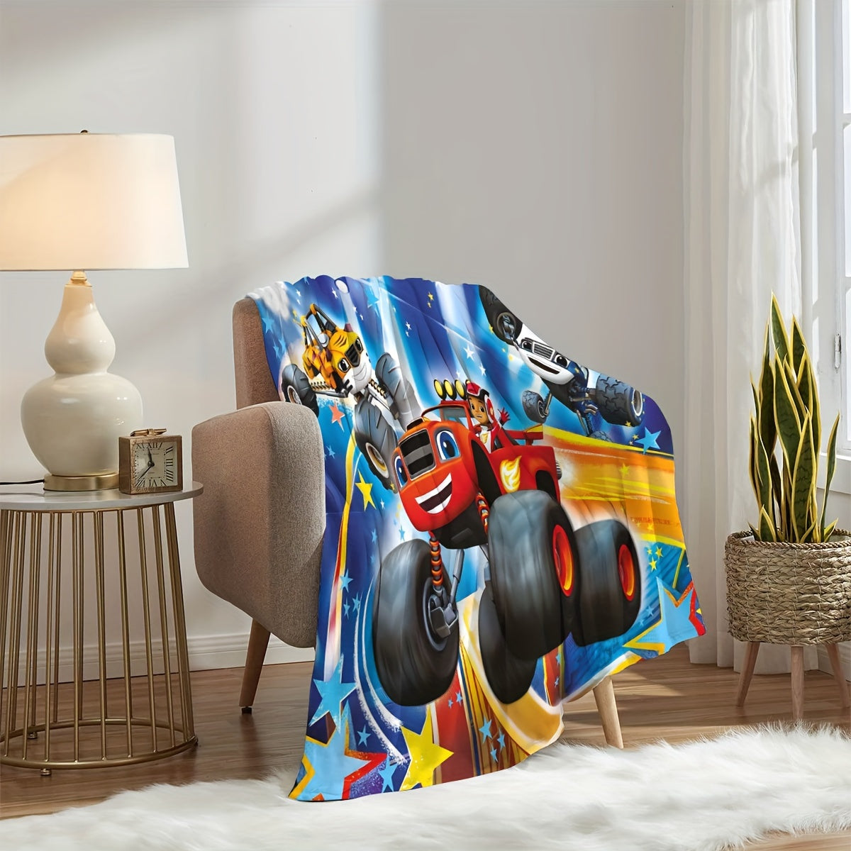 Cartoon Motorcycle Blanket for Kids and Teens Soft Plush Bedspread Sofa Throw Gift