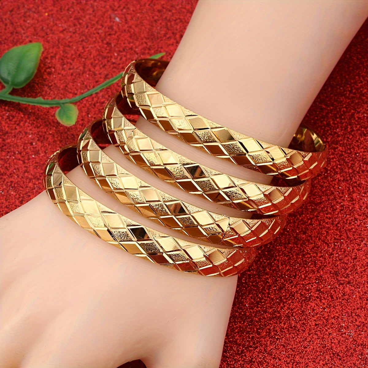 Set of 4 Gold-Tone Copper Bangles for Women Stylish Jewelry Gift