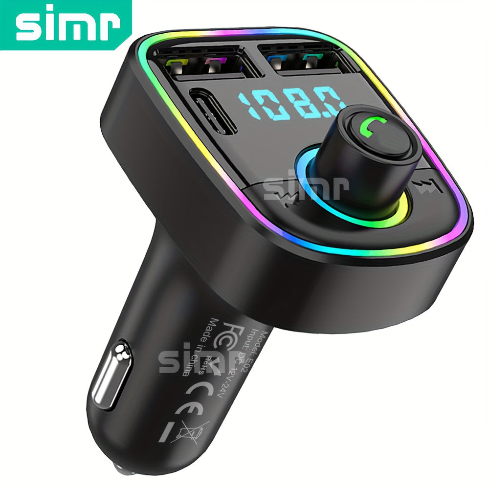 Wireless Car FM Transmitter with TF Card USB-C Dual Charging Hands-Free