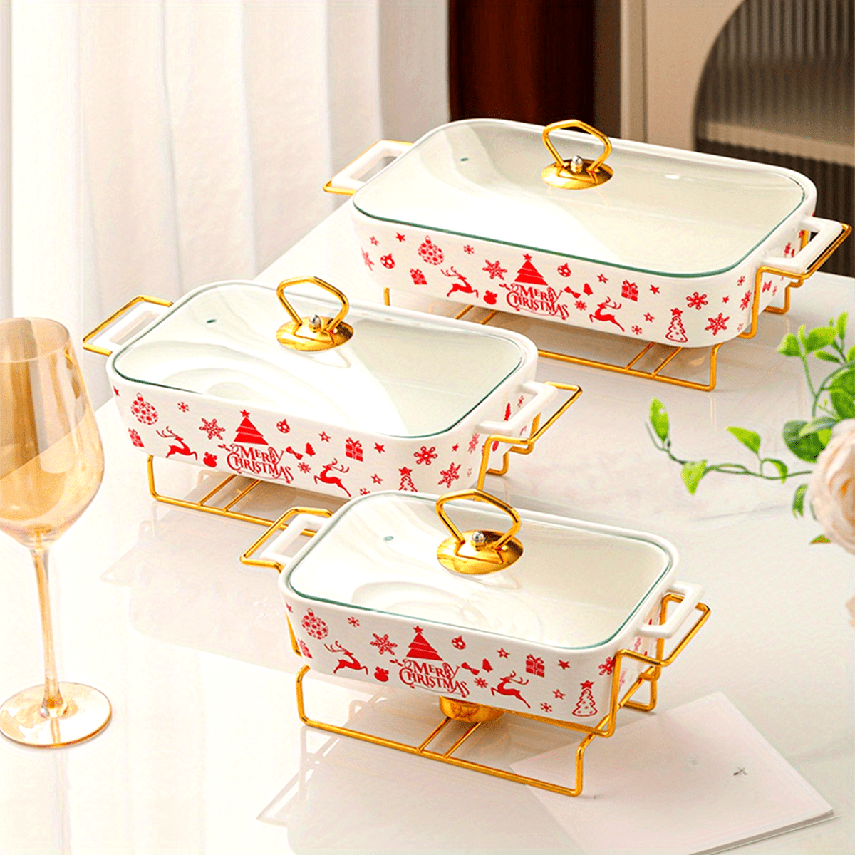 Ceramic Dinnerware Set with Christmas Designs Includes Soup Casserole Dishes