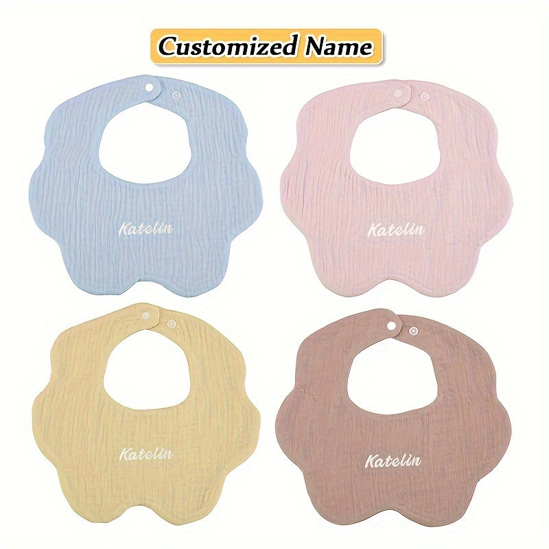 Set of 4 Children's Absorbent Cotton Bibs with Custom Name Option for Kids