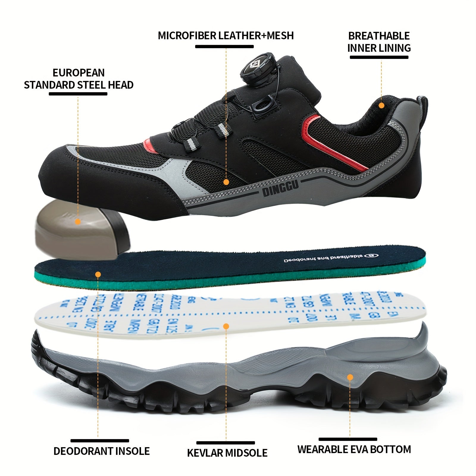 Men's Work Shoes Steel Toe Puncture Resistant Anti-Slip Fabric Safety Shoes