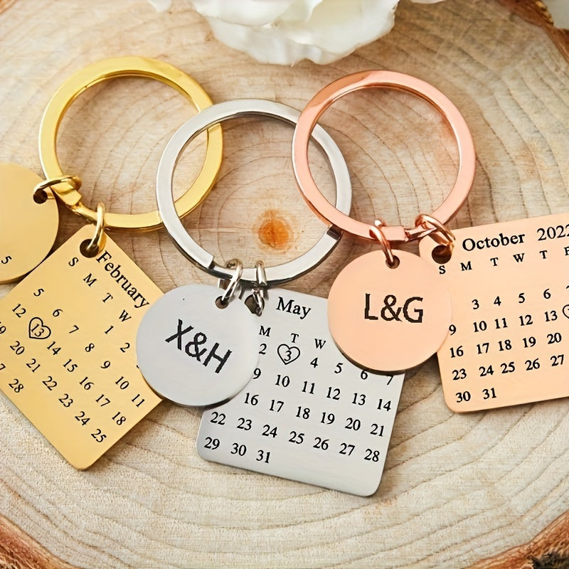 Engraved Custom Calendar Keychain for Couples Personalized Anniversary Gift