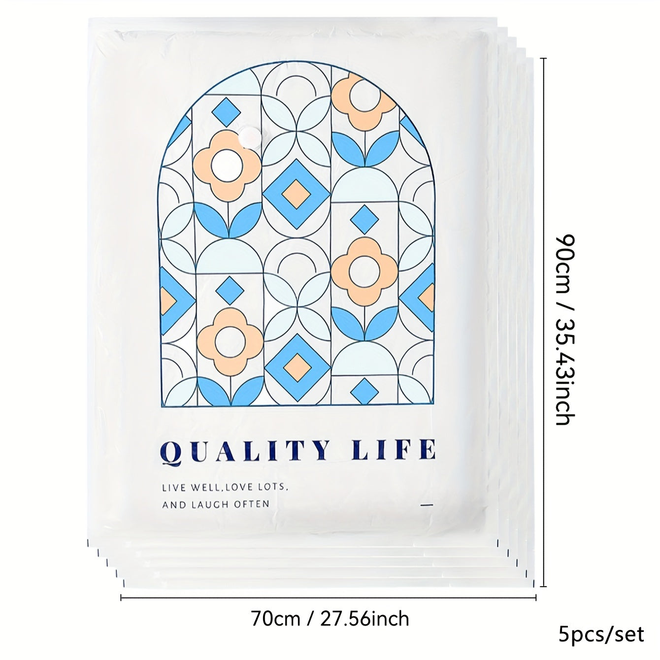 Vacuum Compression Storage Bags Set with Stained Glass Pattern for Clothes and Bedding
