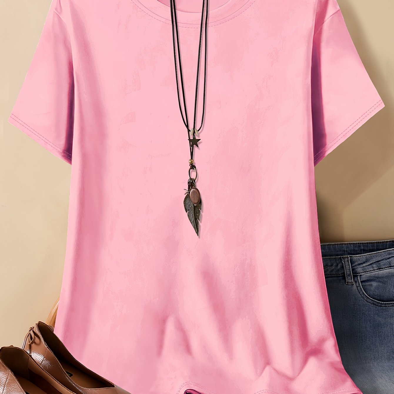 Plus Size Women's Cotton Plain T-Shirt in Black Large