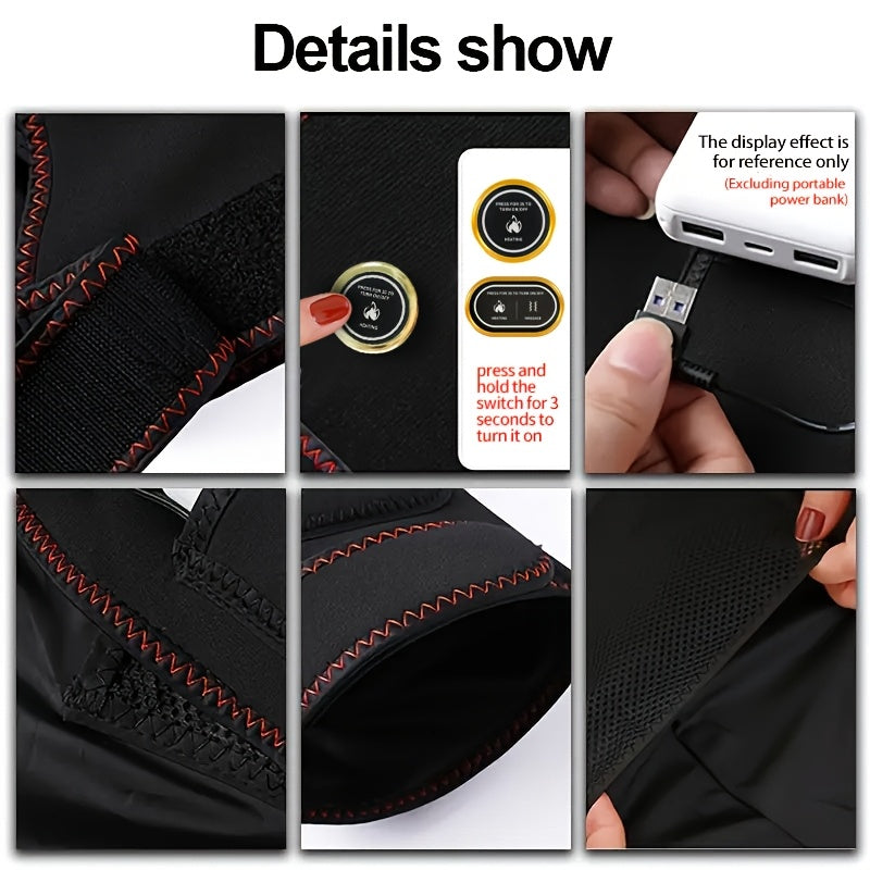 Unisex USB Heated Neck and Shoulder Wrap Black Red Trim Adjustable Temperature