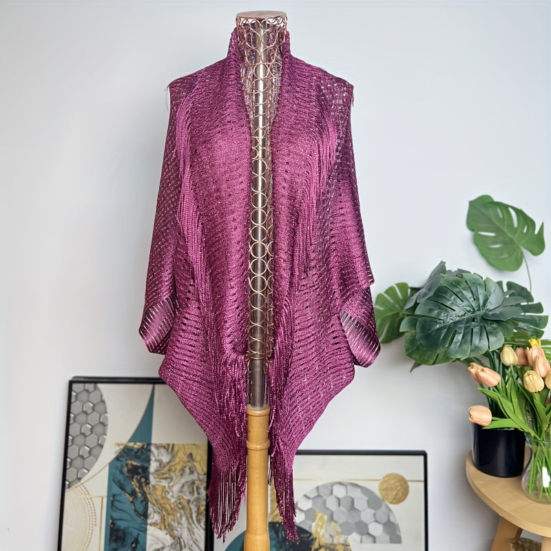 Gold Shawl with Webbed Fringe Versatile for Evening Events and Sun Protection