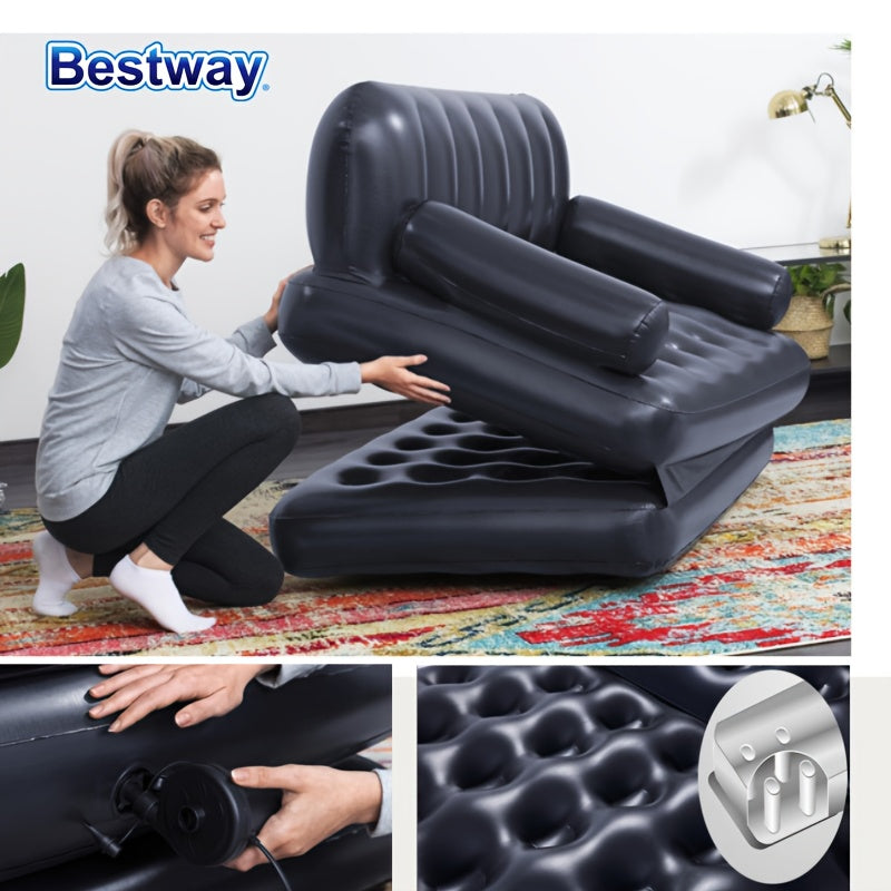 Double Inflatable Sofa Black PVC Outdoor Camping Lawn Decor with Backrest