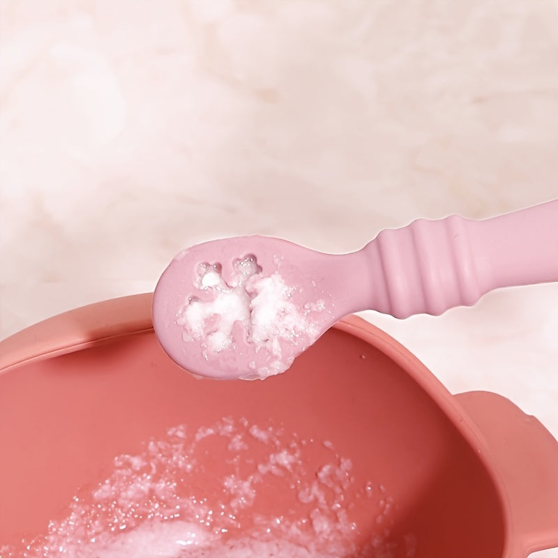 Juego de utensilios de silicona para niños de 3 piezas con diseño de cara feliz, no tóxico, seguro para microondas y lavavajillas