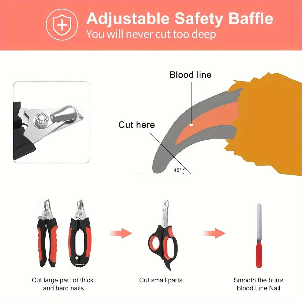 Dog Nail Clippers Set Stainless Steel with Safety Guard Non-Slip Handle Includes Nail File and Storage Case for All Dog Breeds