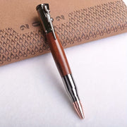 Leather Case Ballpoint Pen Set with Rosewood Holder and Retractable Tip for Business and Students