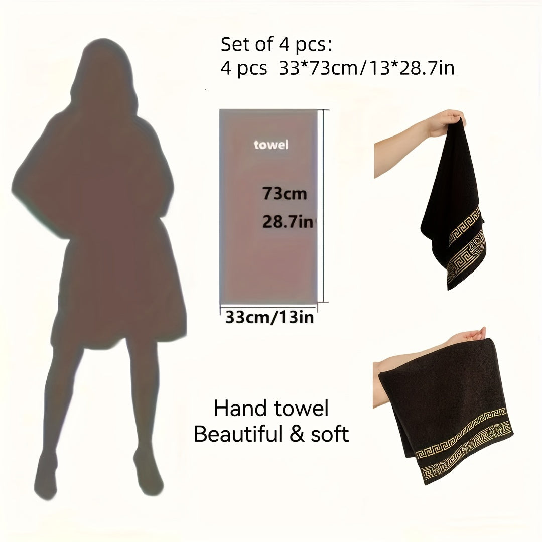 Juego de 4 toallas de mano de algodón en patrón geométrico blanco, café, azul y negro absorbente