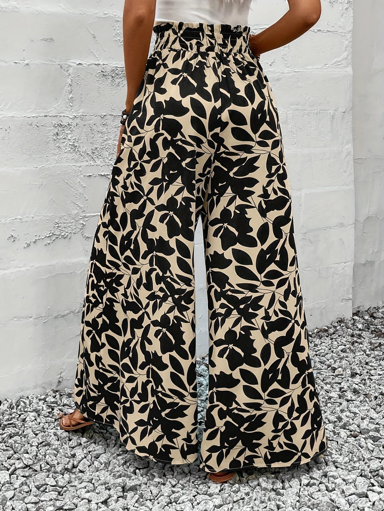 Women's Plus Size Floral Print Wide-Leg Pants Casual Formal Ruffled Hem