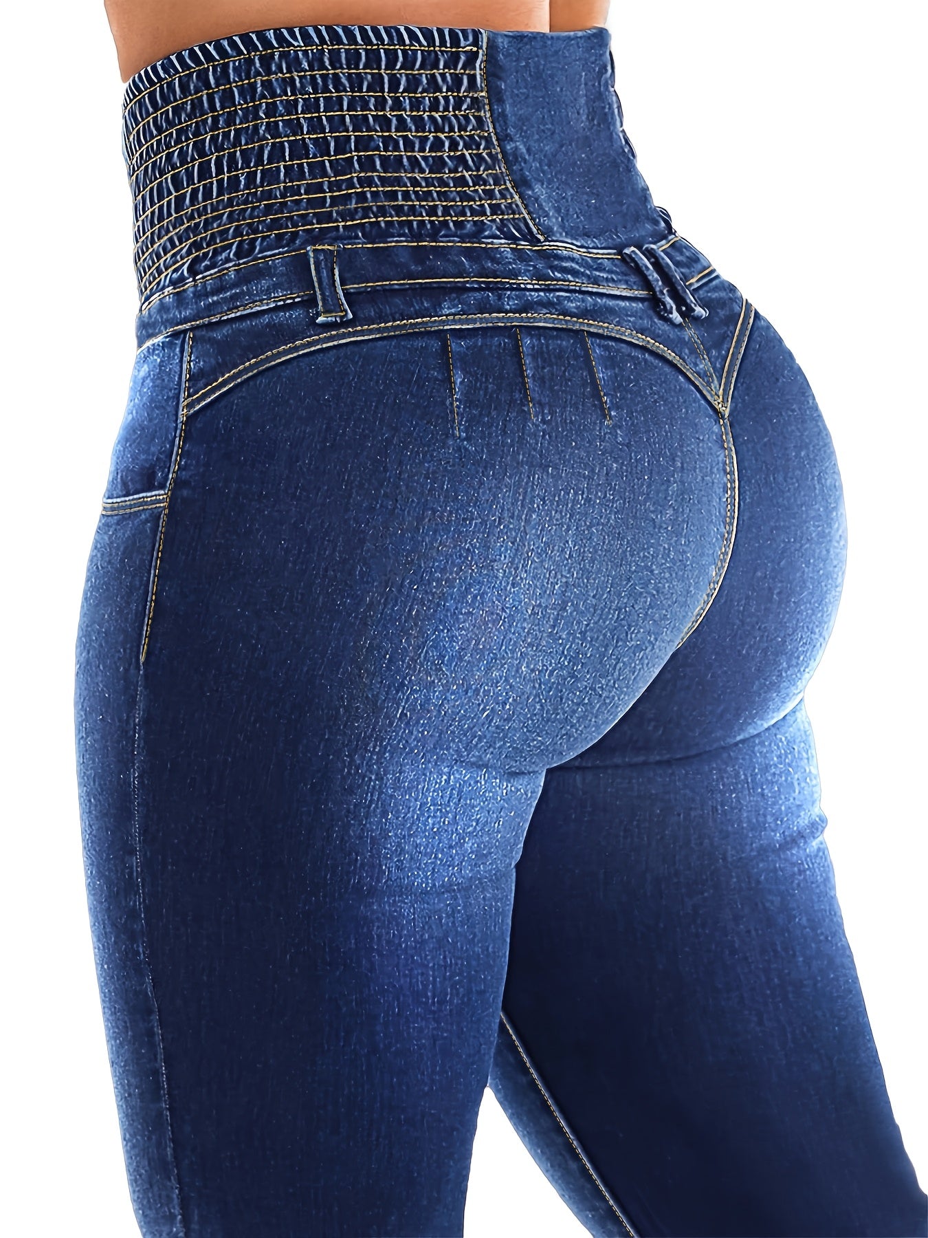 Women High-Waisted Flare Jeans Stretch Denim Plus Size Solid Color