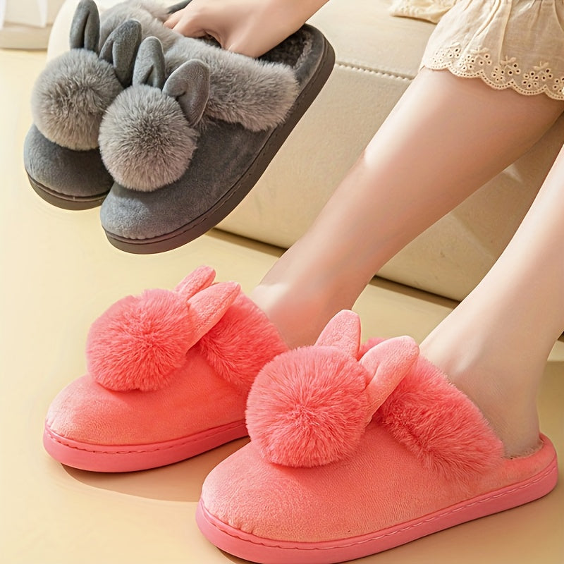 Women's Flannel Plush Faux Fur Sole Indoor Slippers for Winter
