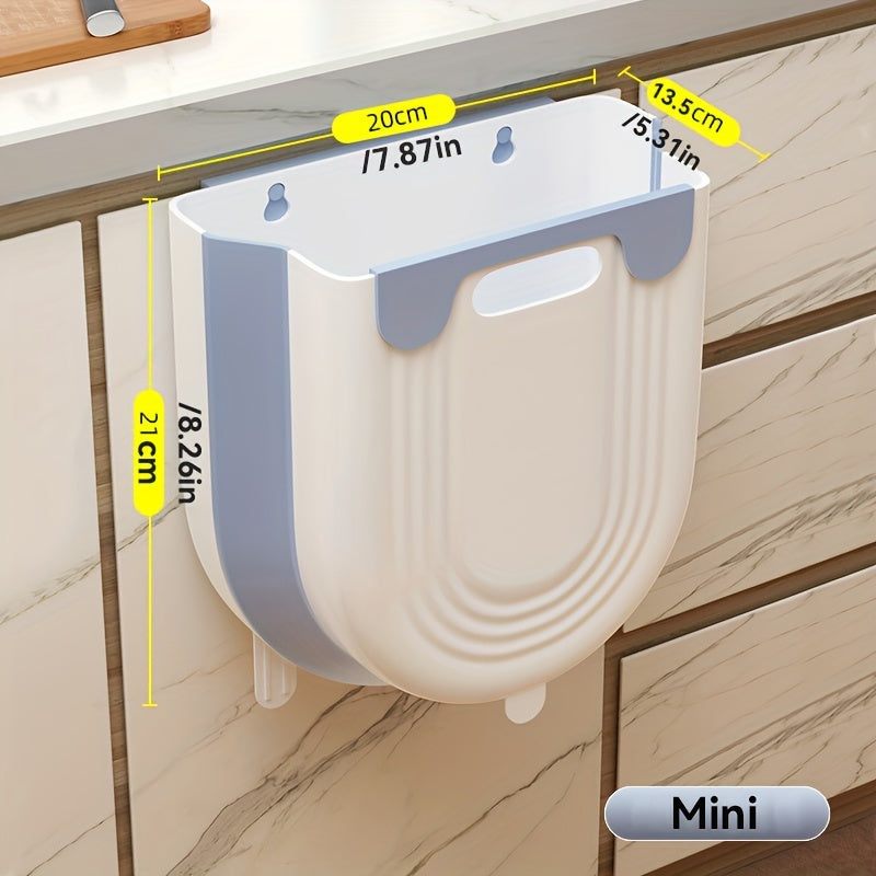 Foldable Plastic Trash Can with Cabinet Hook for Kitchen and Bathroom Storage