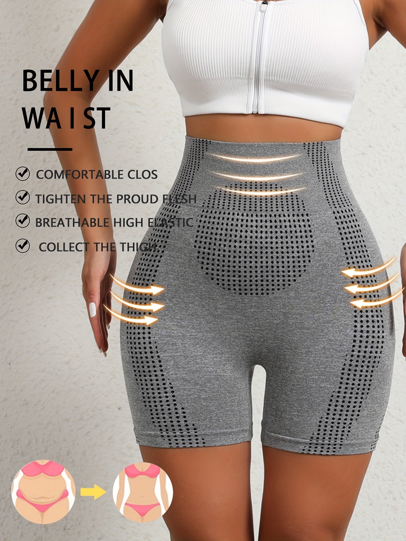 Women High Waist Shaping Shorts Tummy Control Butt Lift Solid Color Knit Fabric