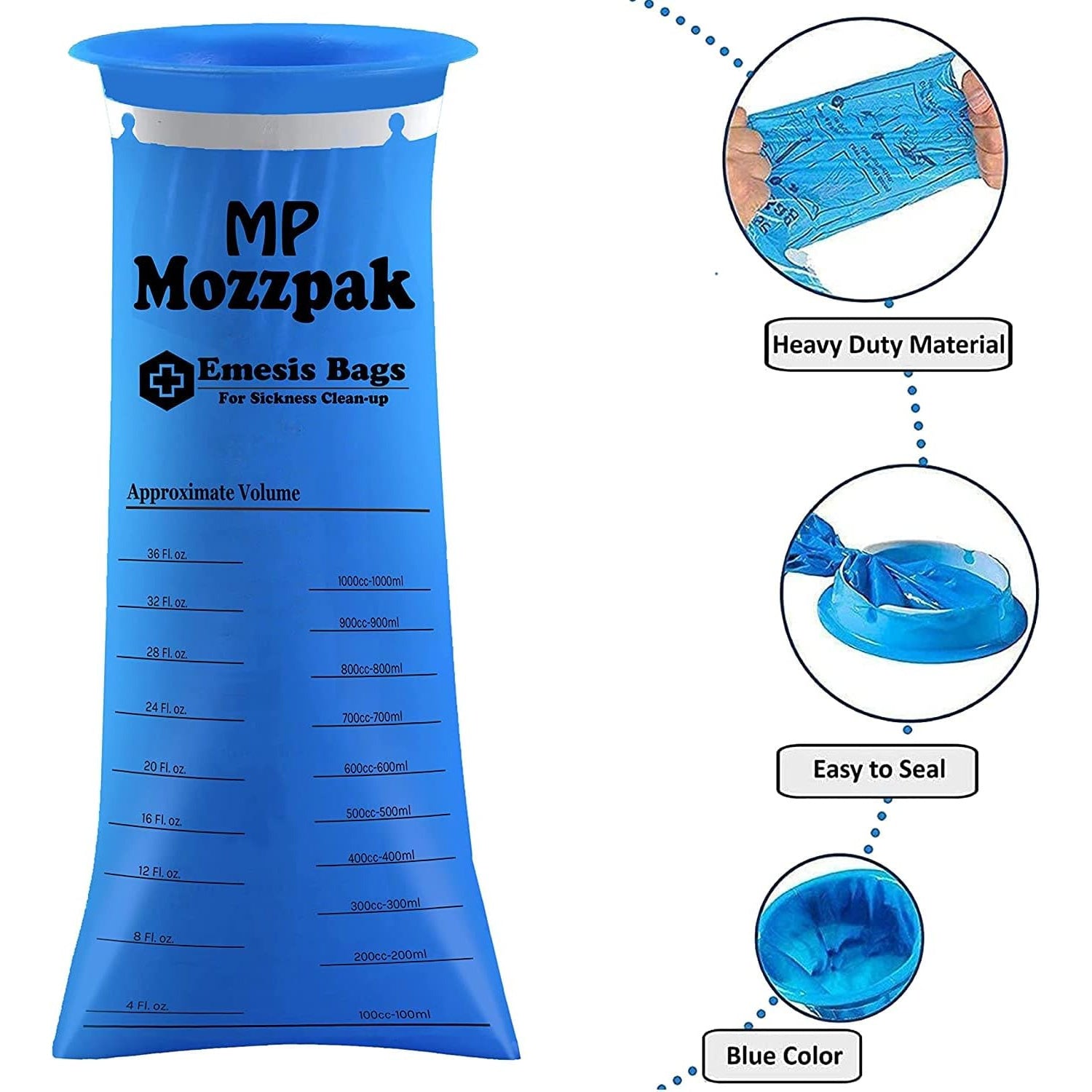 60 Medical Grade Vomit Bags 1000ml Leak-Resistant Disposable for Travel and Motion Sickness