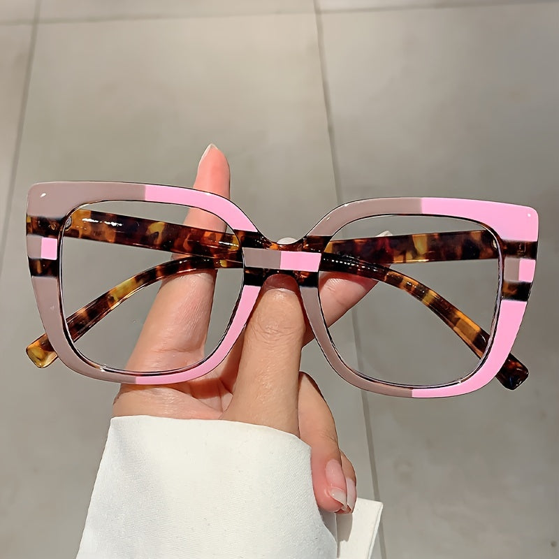 Women’s Cat Eye Computer Glasses with Clear Lenses and Color Block Frame