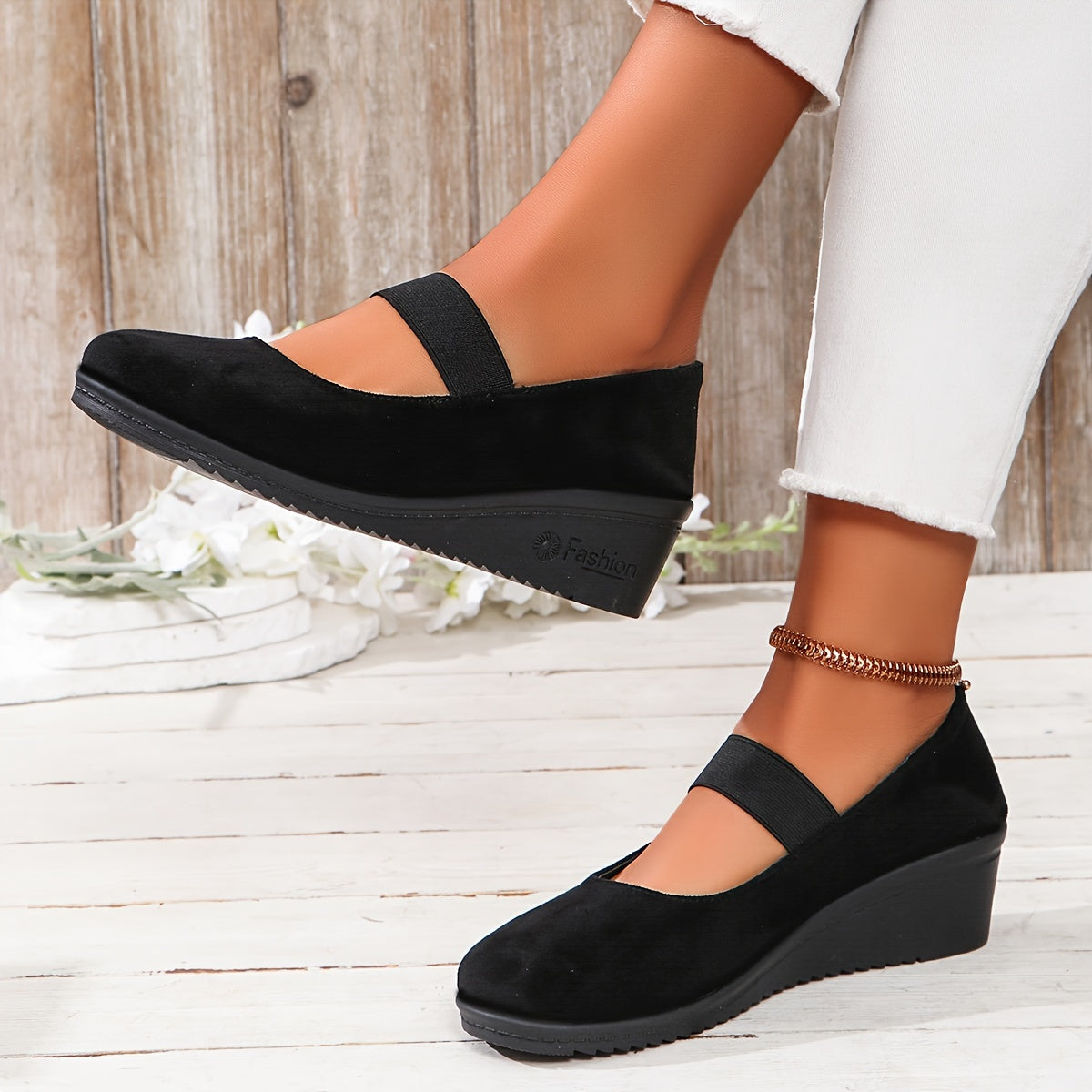 Women's Slip-On Chunky Heel Shoes Platform Wedges Adjustable Strap