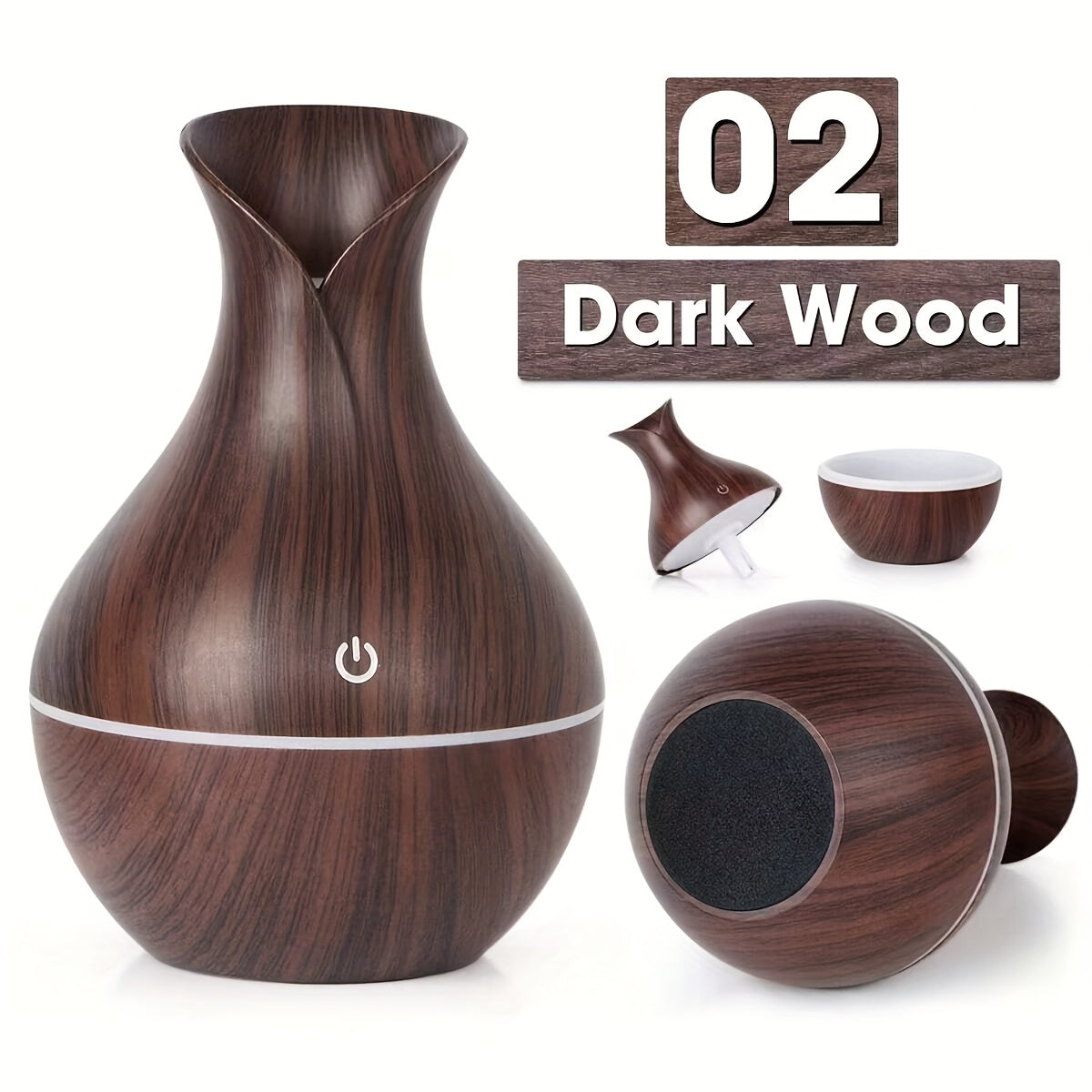 Увлажнитель с диффузором эфирных масел Dark Wood USB с 7-цветными светодиодными огнями