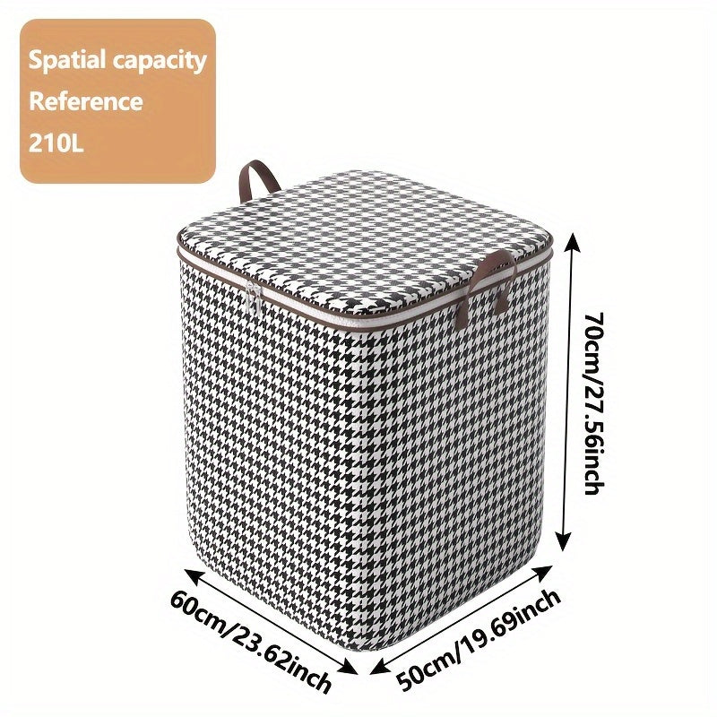 Большая вместительная коробка для хранения с узором «гусиная лапка» и ручками из искусственной кожи для одежды, постельных принадлежностей, игрушек
