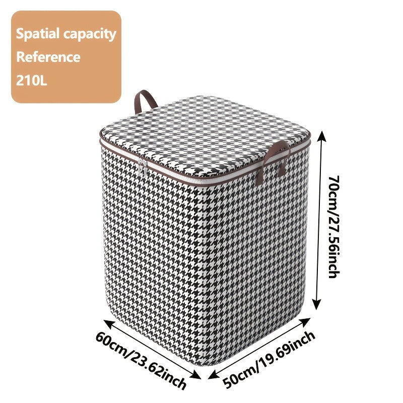 Большая вместительная коробка для хранения с узором «гусиная лапка» и ручками из искусственной кожи для одежды, постельных принадлежностей, игрушек