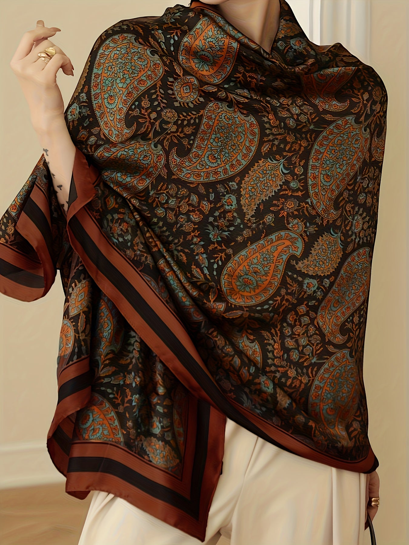 Women Plus Size Paisley Print Shawl Polyester Lightweight Wrap Sun Protection